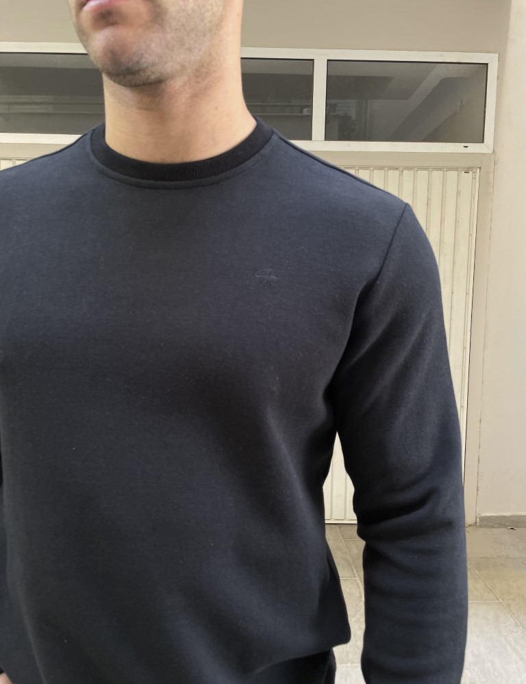 Ανδρική μαύρη πλεκτή βαβακερή μακρυμάνικη μπλούζα plus size 2308M φωτογραφία